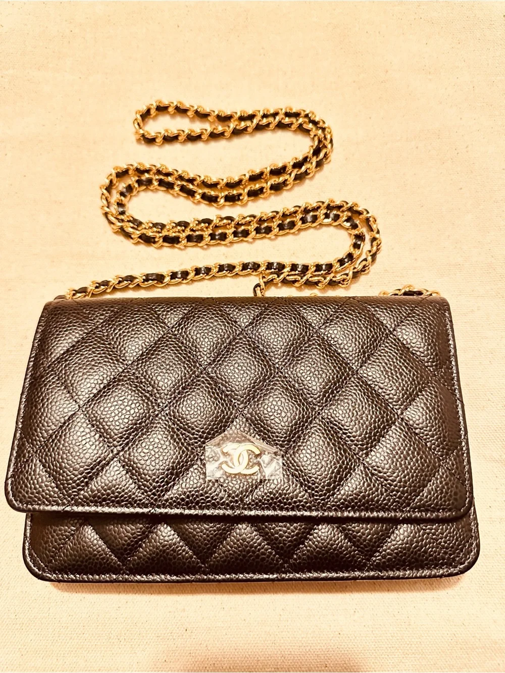 CHANEL | WOC | CHANEL Black Quilted Leather Chain Wallet with Gold Hardware